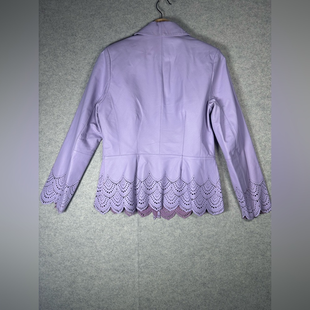 Terry Lewis Classic Luxuries Lavender Leather Scalloped Lined Blazer xs s - Picture 5 of 10